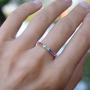 Haverhill Rainbow Rosecliff Stackable Ring in 14k White Gold, sz 7